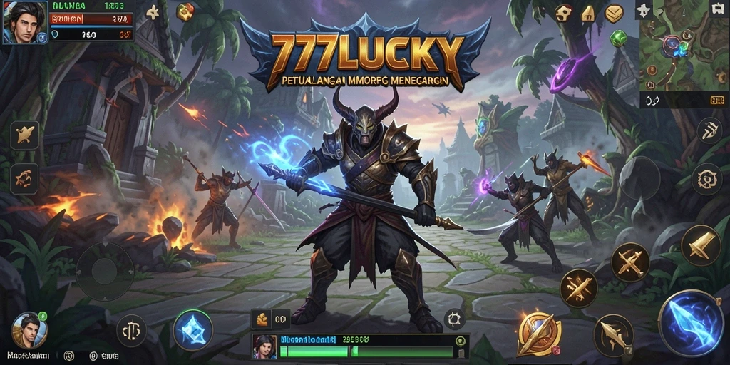 Tampilan gameplay <strong>777LUCKY</strong> yang memukau dengan pertempuran epik.