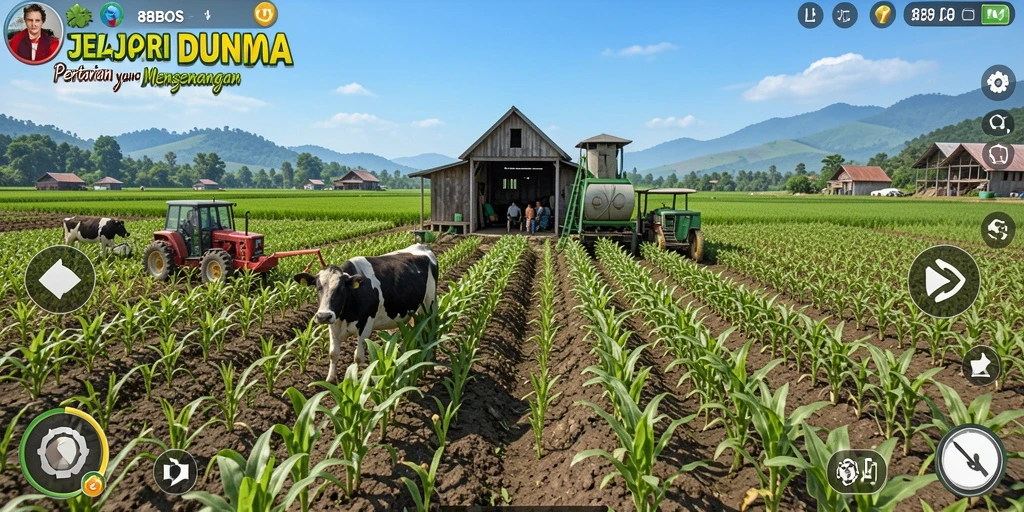 Tampilan gameplay 88BOS yang menampilkan kegiatan bertani yang seru.