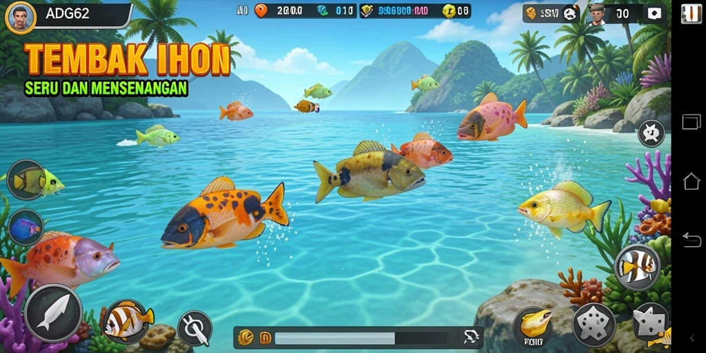 Tampilan gameplay seru di ADG62 saat menembak ikan.