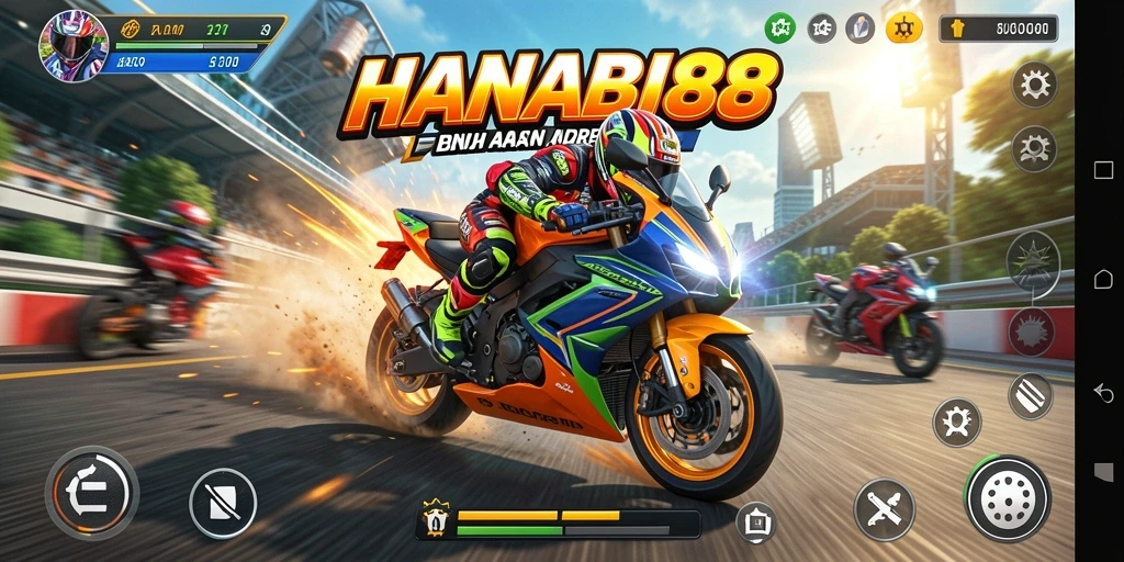 Tangkapan layar utama HANABI88 yang menunjukkan aksi balapan motor yang mendebarkan.
