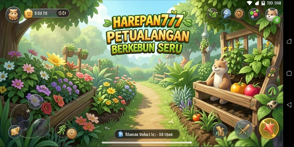 Tampilan gameplay HARAPAN777 dengan kebun yang hijau dan tanaman subur.