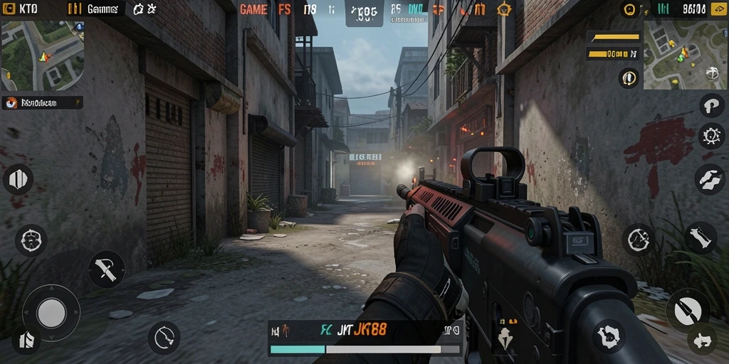 Tampilan gameplay JKT88 yang intens saat pertempuran FPS.