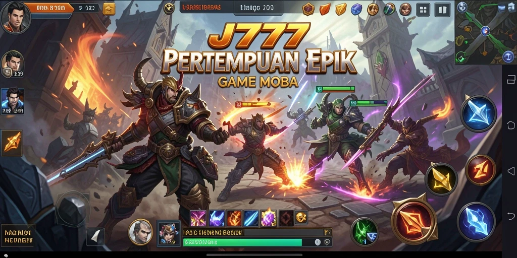 Screenshot JT777 menampilkan pertempuran MOBA yang mendebarkan.