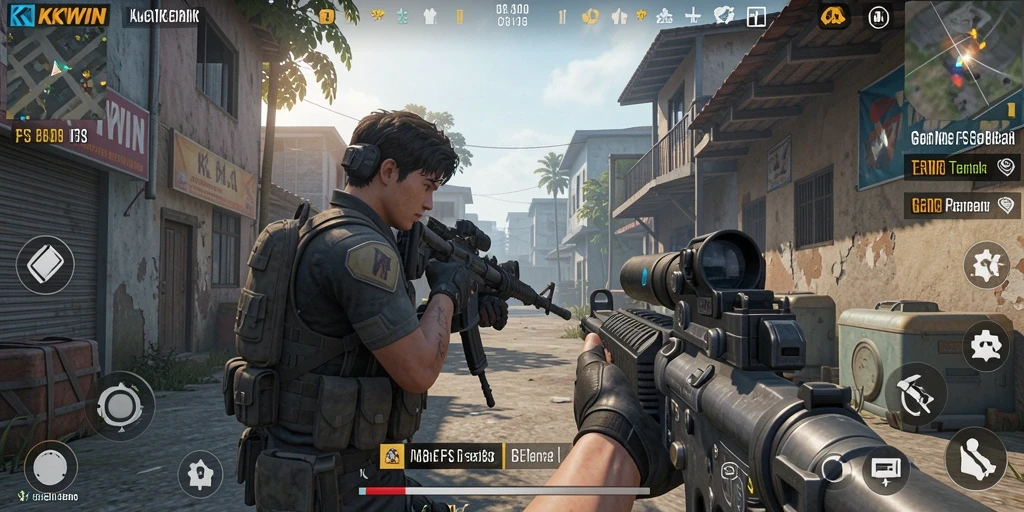 Screenshot KKWIN menampilkan aksi menegangkan dalam pertempuran FPS.