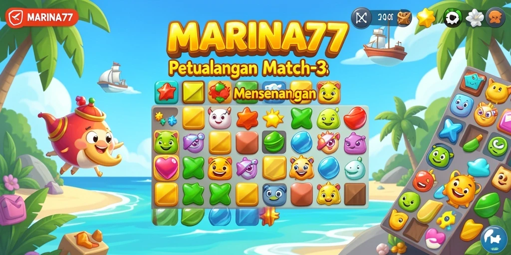 Tampilan gameplay menarik dari MARINA77 dengan tantangan Match-3 yang seru.