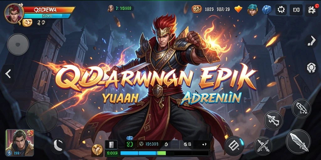 Tangkapan layar utama QQDEWA menampilkan aksi pertarungan yang intens.