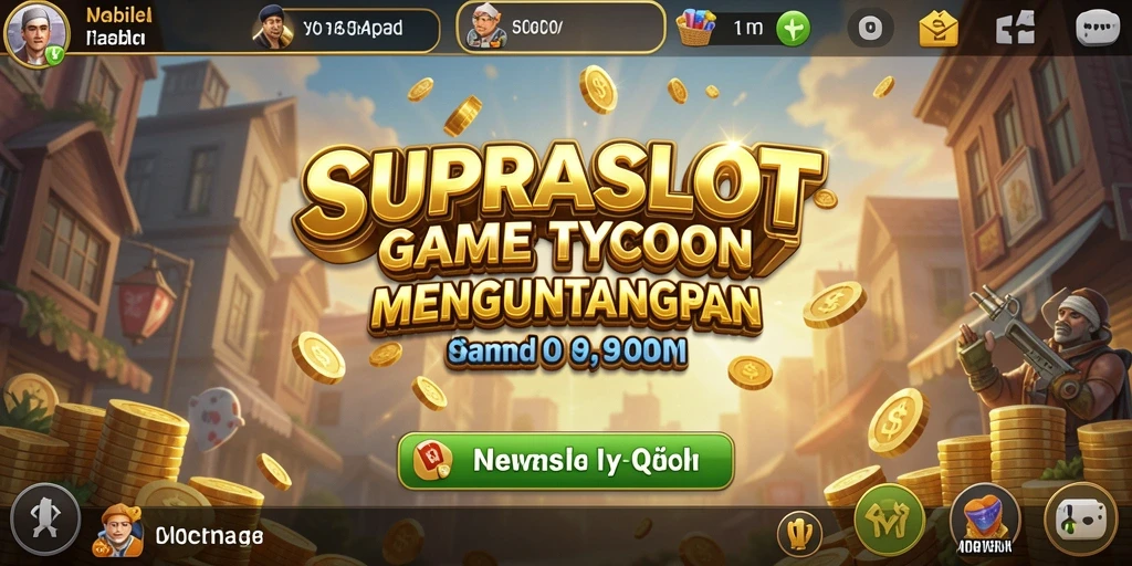Screenshot gameplay SUPRASLOT yang menunjukkan pengelolaan bisnis yang seru.
